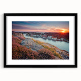 Extra large wall art featuring a textured abstract print with colorful hues of blue and green, framed in black.