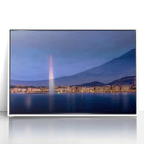 Acrylic print of Geneva scenery in art deco style with a white frame, suitable for modern nursery decor.