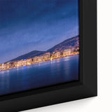 Extra large framed canvas featuring a textured depiction of Geneva scenery in black with colorful accents.