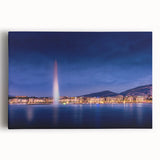 Black and white large art print of Geneva scenery on stretched canvas, suitable for kitchen wall art.