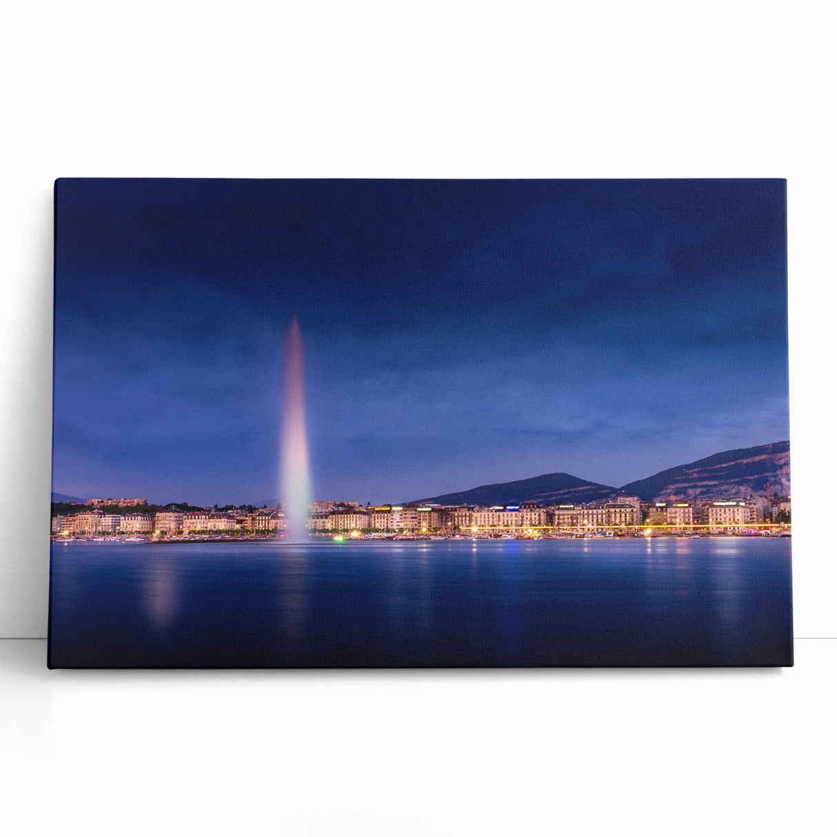 Black and white photo of Geneva on stretched canvas, ideal for kitchen wall art or bedroom ambiance.