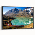 Black and white framed canvas of a vintage Swiss landscape, ideal for bedroom wall decor.