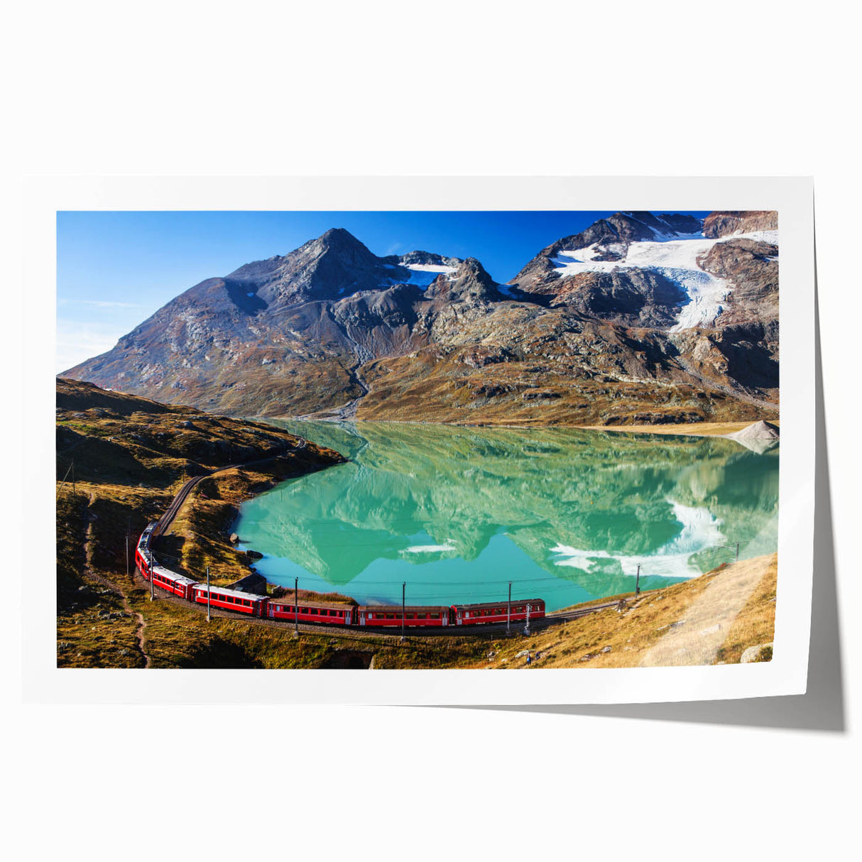 European scenery with floral accents in muted earth tones on a rolled canvas, suitable for dining room or bathroom wall art.