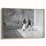 Framed canvas of the Vatican landscape in muted gold and black tones, suitable for bedroom wall decor.