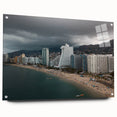 Large abstract wall art of Acapulco scenery in vibrant colors on acrylic glass, ideal for bedroom or dining room decor.