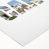 Art deco poster of Cancun scenery, in muted pastel hues on rolled canvas, ideal for dining room wall art.