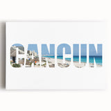 Black and white photograph of Cancun scenery on large stretched canvas, suitable for kitchen wall art.