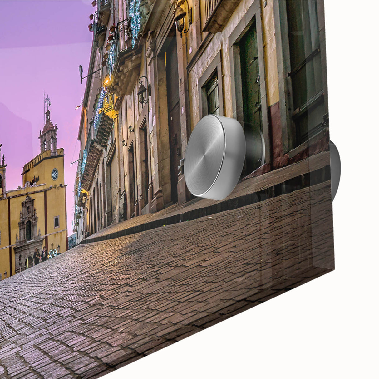 Large abstract wall art of Guanajuato scenery on acrylic glass, featuring mid-century modernist style.