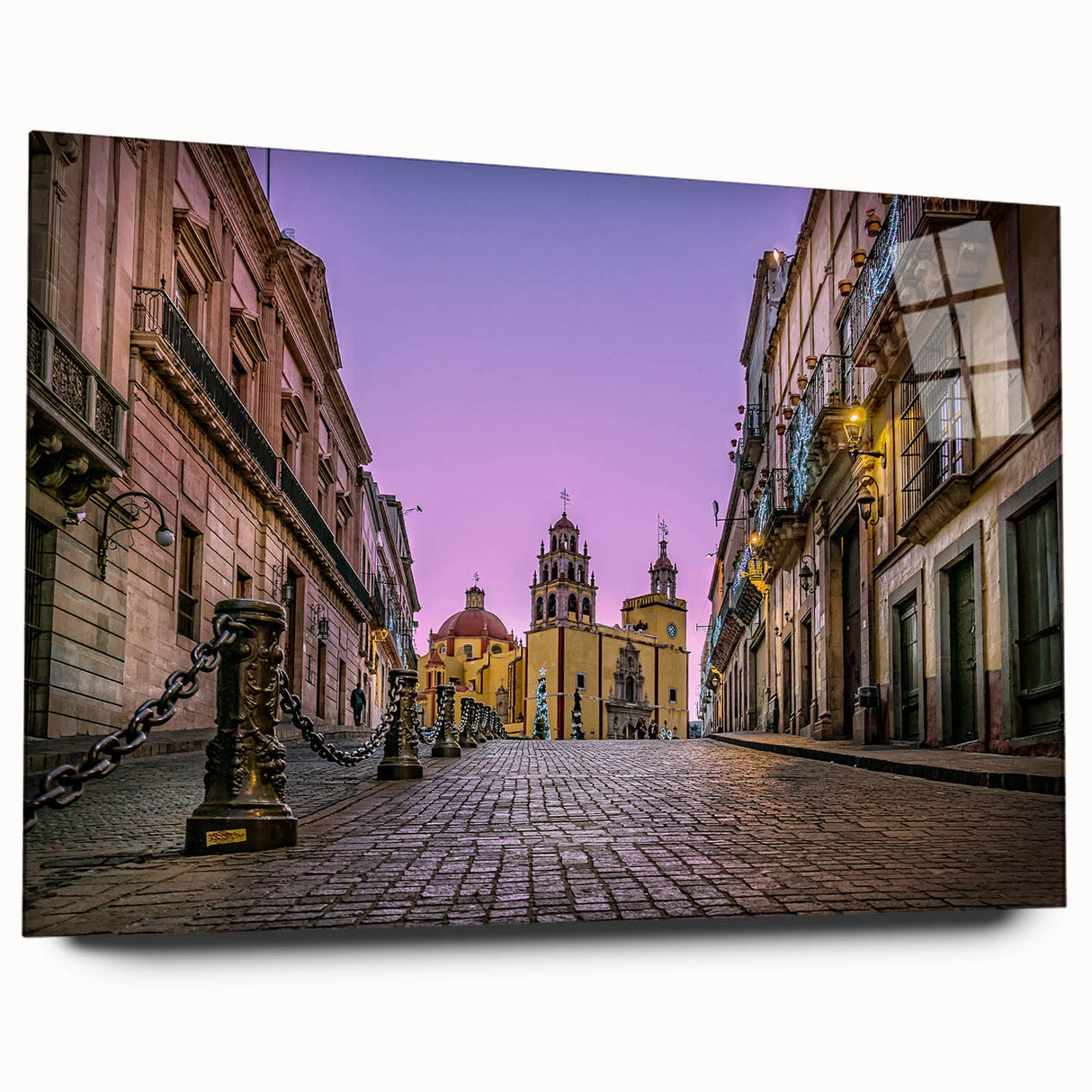 Acrylic print of a large abstract depiction of Guanajuato, Mexico, in vibrant colors.