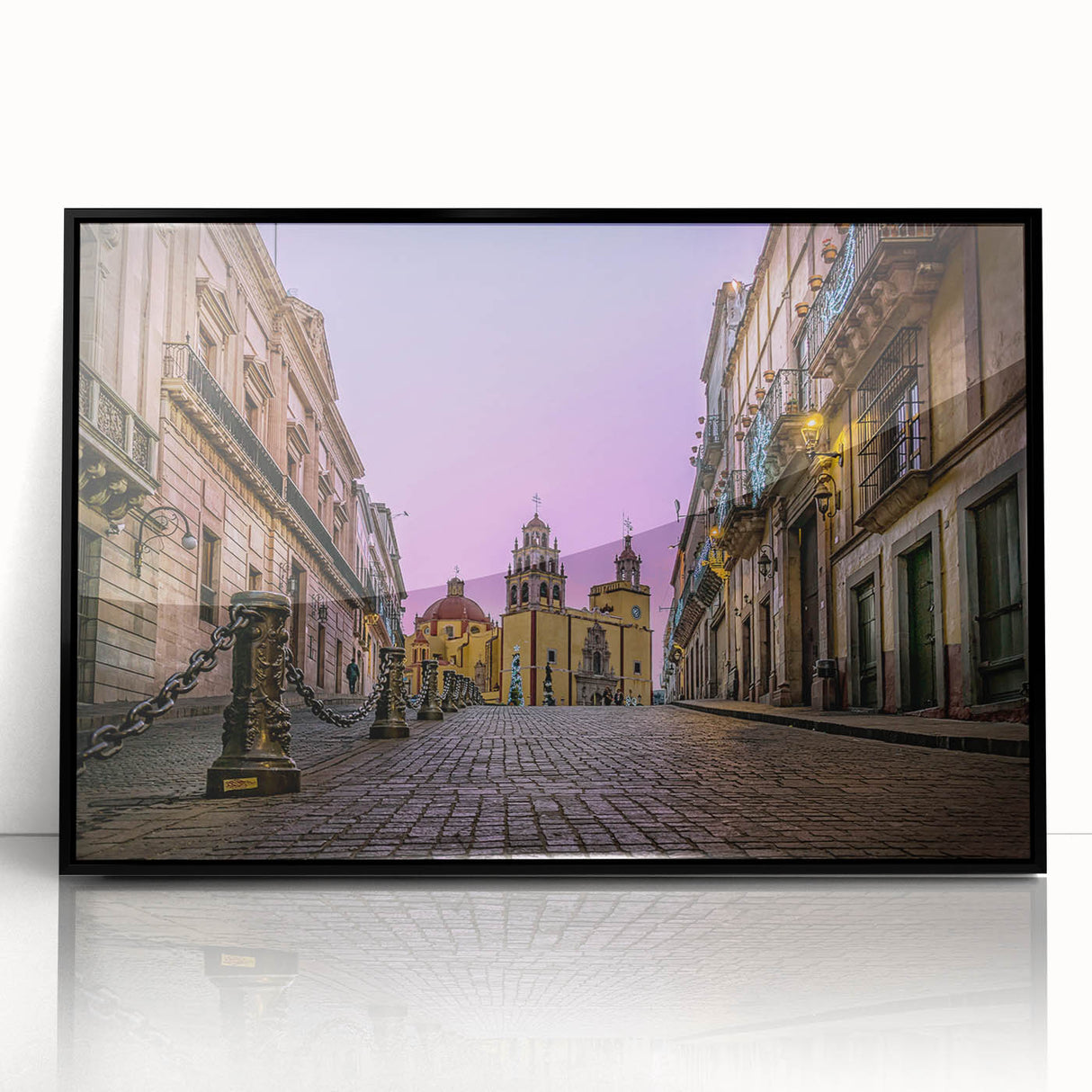 Large abstract wall art of Guanajuato scenery in vibrant colors on a black framed acrylic.