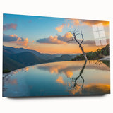 Large abstract wall art of Oaxaca scenery in vibrant colors on acrylic glass, ideal for bedroom or dining room decor.