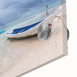 Large abstract wall art depicting a Yucatan scenery in mid-century modernist style on acrylic glass.