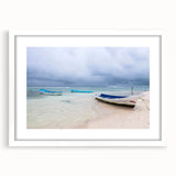 Abstract art print depicting a scenic Yucatan landscape in muted earth tones, framed with a white mat.