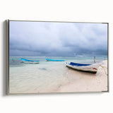 Landscape art painting of Yucatan, Mexico on framed canvas, featuring vibrant colors on a black background.