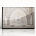 Large abstract wall art depicting a Middle-Eastern landscape in earth tones on a framed acrylic.