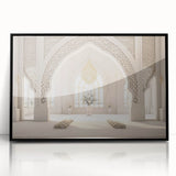 Large abstract wall art depicting a Middle-Eastern landscape in earth tones on a framed acrylic.