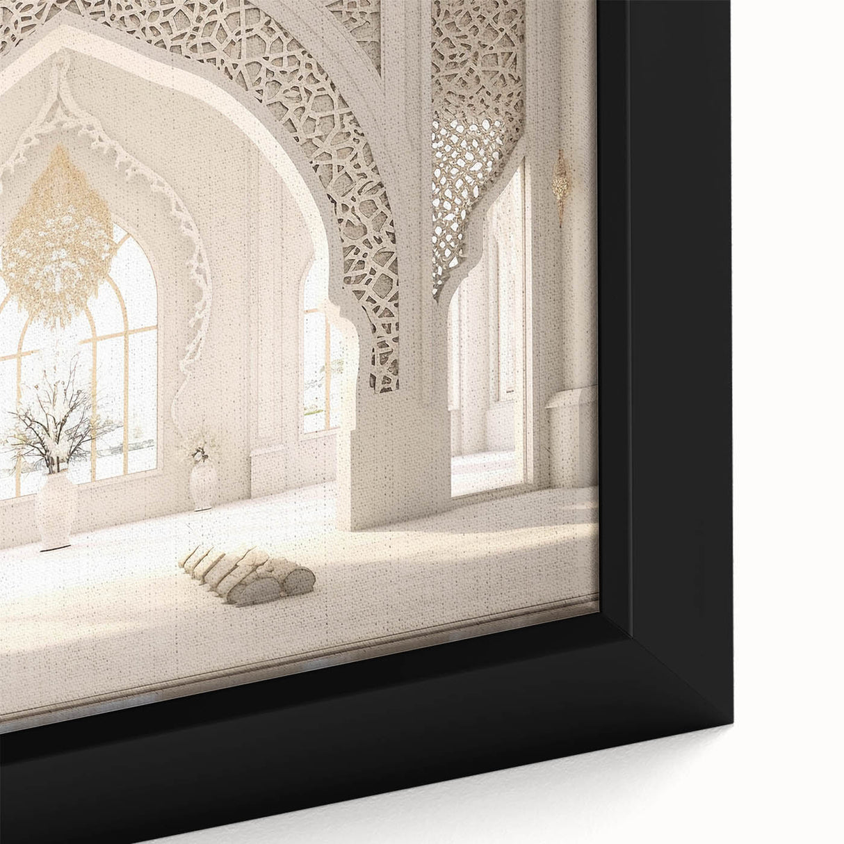 Extra large framed canvas featuring a textured, colorful Middle Eastern scenery, ideal for living room decor.