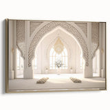 Framed canvas depicting a vintage-style Afghan landscape in muted gold and black tones, ideal for bedroom wall decor.
