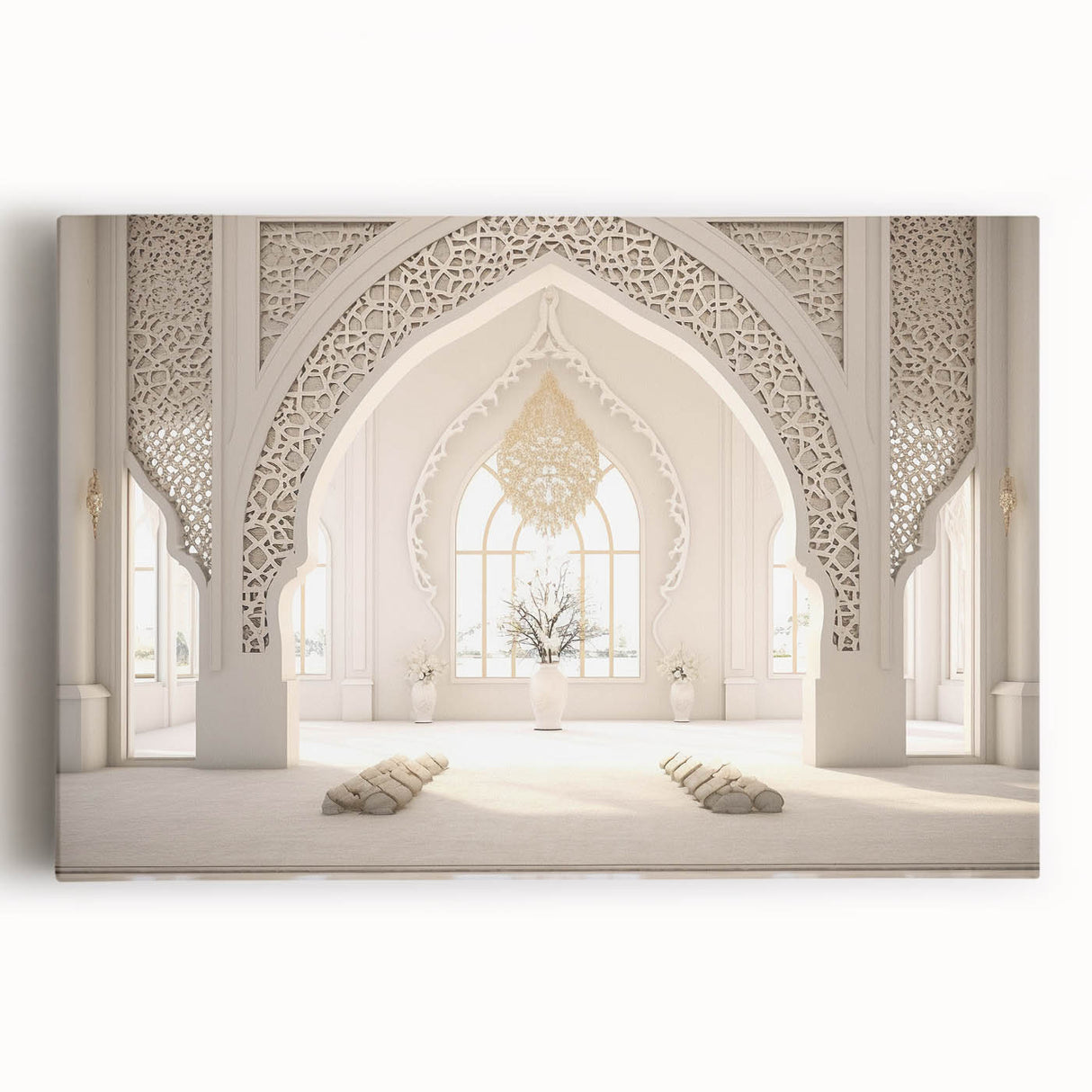 Large black and white stretched canvas featuring a Middle Eastern scenery, ideal for kitchen wall art.