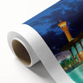 Art deco poster of a Middle Eastern landscape in soft earth tones on rolled canvas, ideal for nursery wall art.