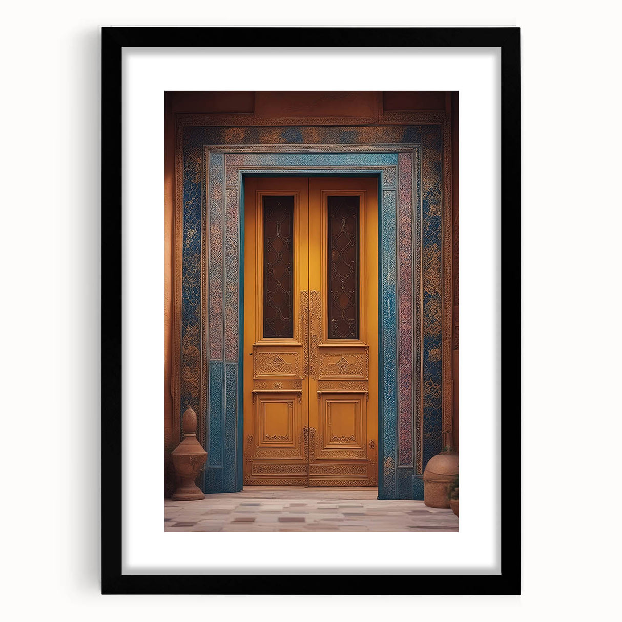 Extra large abstract art print of Middle Eastern scenery in vibrant colors on a textured canvas.