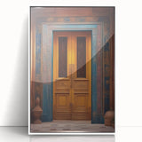 Art deco poster depicting a serene Middle Eastern landscape in muted earth tones, framed acrylic.