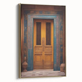 Framed canvas featuring a vintage-style landscape painting of a Middle Eastern scene in gold and black tones.