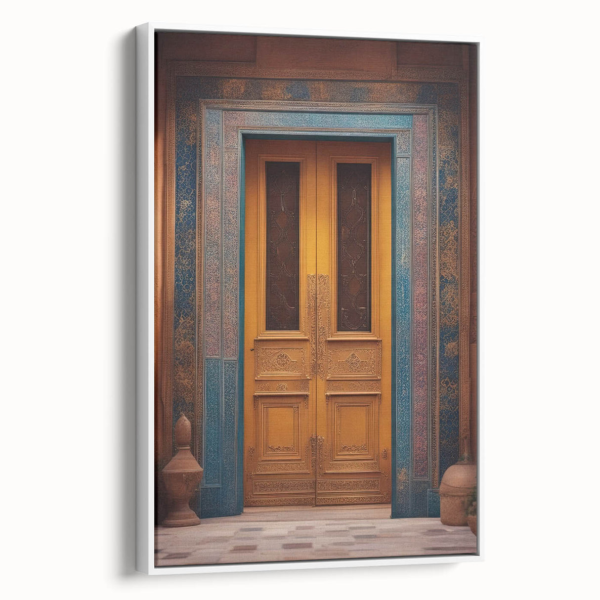 Vintage poster art of a Middle Eastern scenery on a framed canvas, featuring colorful art in extra large size.