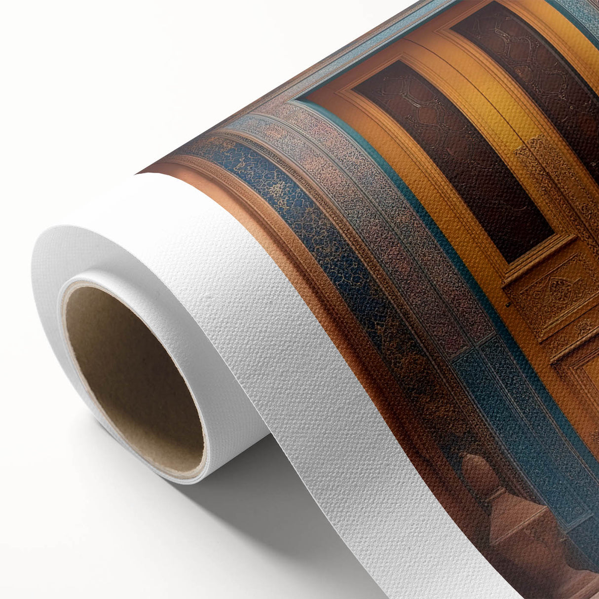 Art Deco style poster of a Middle Eastern scenery in muted earth tones on rolled canvas, ideal for nursery wall art.
