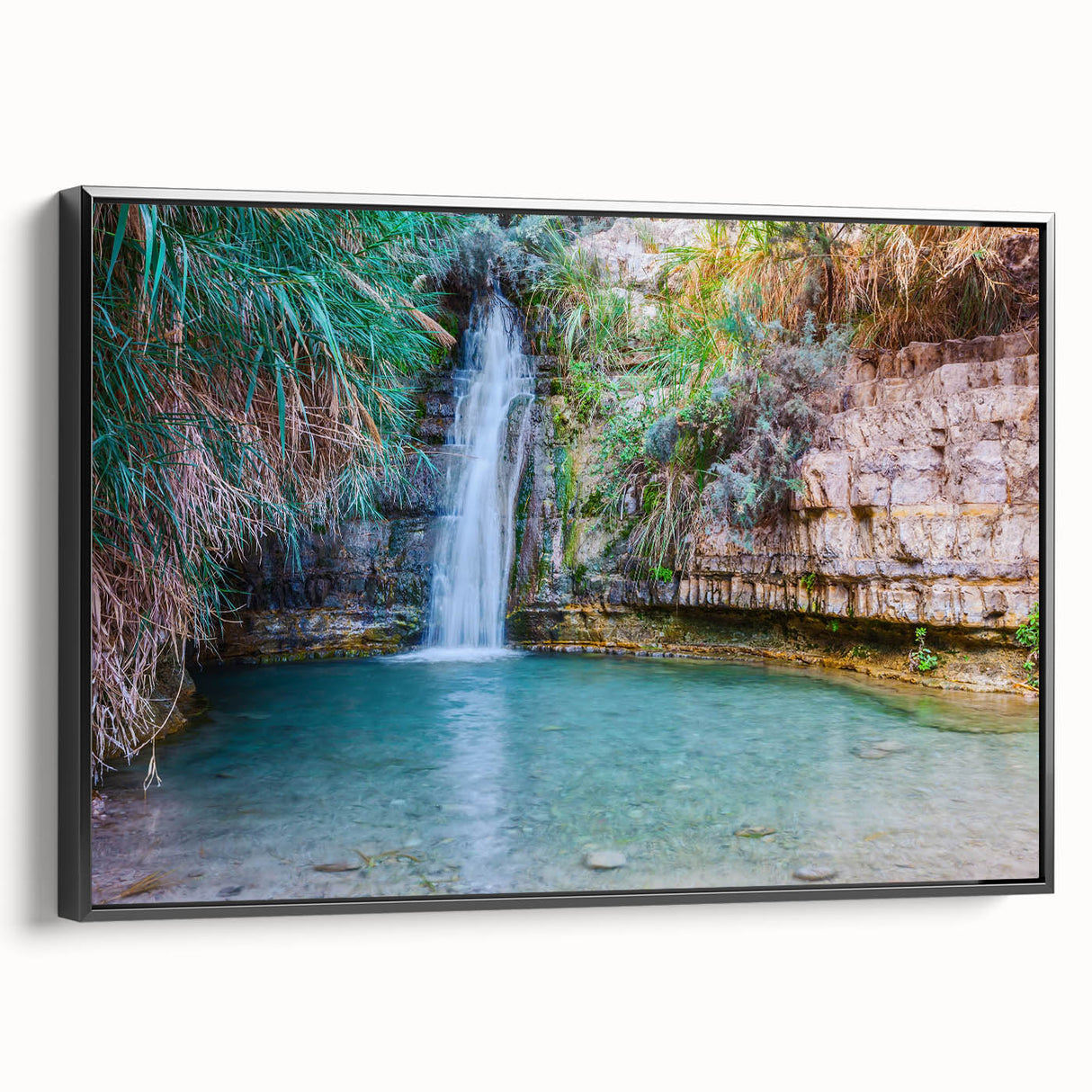Black and white framed canvas depicting a vintage-style Middle Eastern landscape, ideal for bedroom wall art.