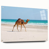 Acrylic print of an abstract Middle Eastern landscape in muted earth tones, ideal for dining room decor.