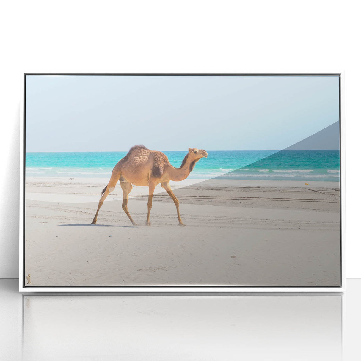 Art deco poster of Oman scenery in muted earth tones, acrylic framed, ideal for modern art wall decor.