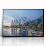 Large abstract wall art depicting a Qatar scenery in muted earth tones on a framed acrylic.