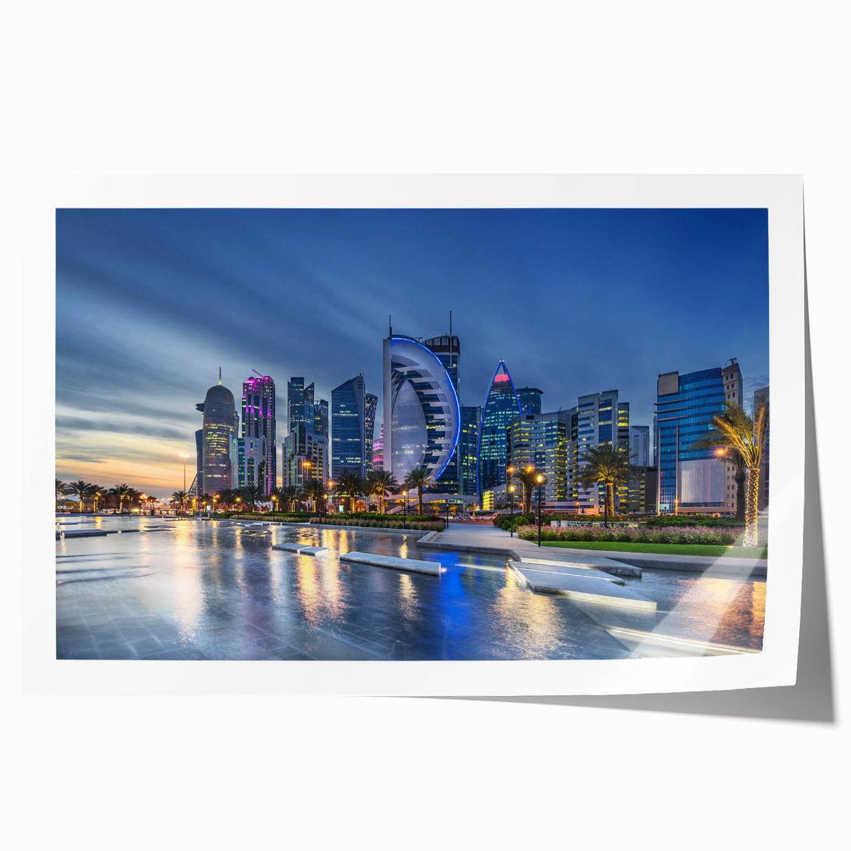 Extra large rolled print featuring a Middle Eastern Qatar scenery with vibrant earth tones, ideal for art wall dining room.