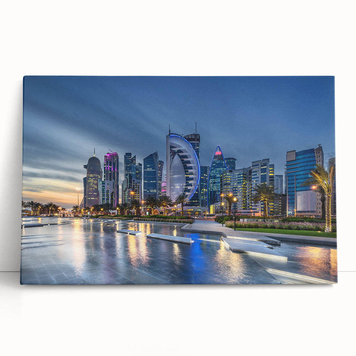 Black and white stretched canvas of Qatar scenery, ideal for kitchen wall art or bedroom ambiance.