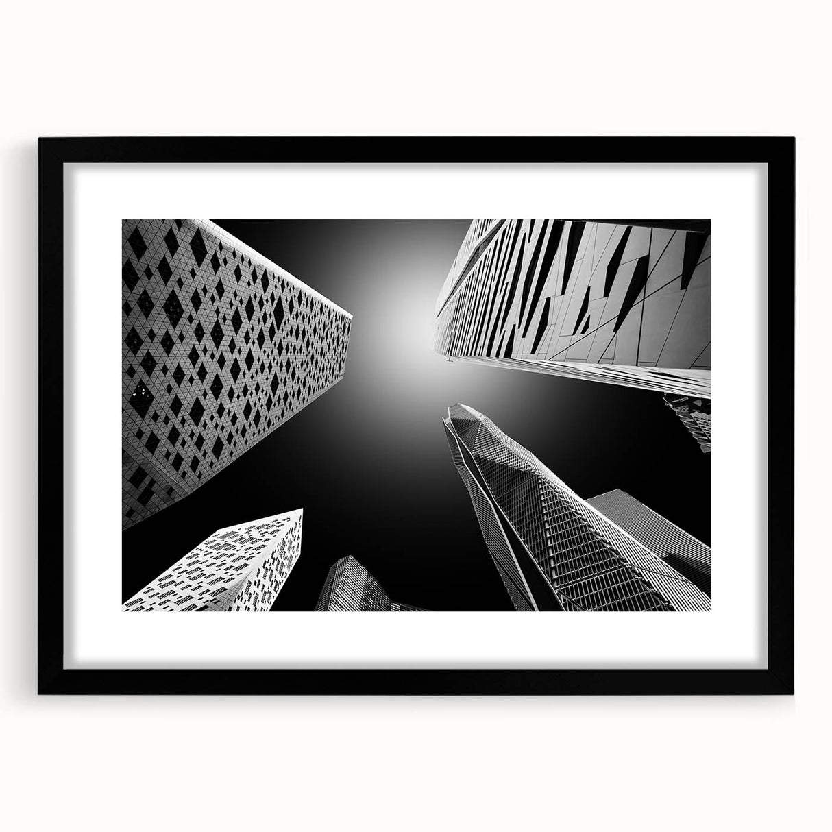 Extra large abstract art print of a colorful, textured Middle Eastern scenery on a black framed canvas.