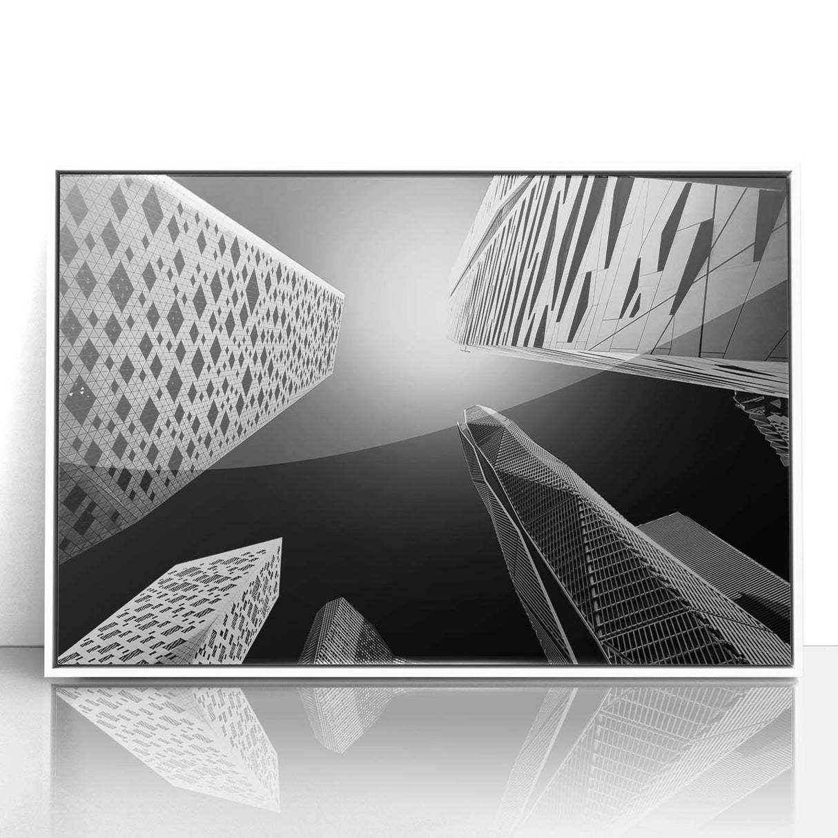 Art deco poster depicting a scenic view of Saudi Arabia in muted earth tones on a framed acrylic.