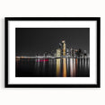 Abstract art print of Abu Dhabi skyline in vibrant colors on a textured, extra large canvas, ideal for living room decor.