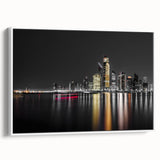 Vintage poster art of Abu Dhabi scenery on framed canvas, featuring vibrant colors on a large format.