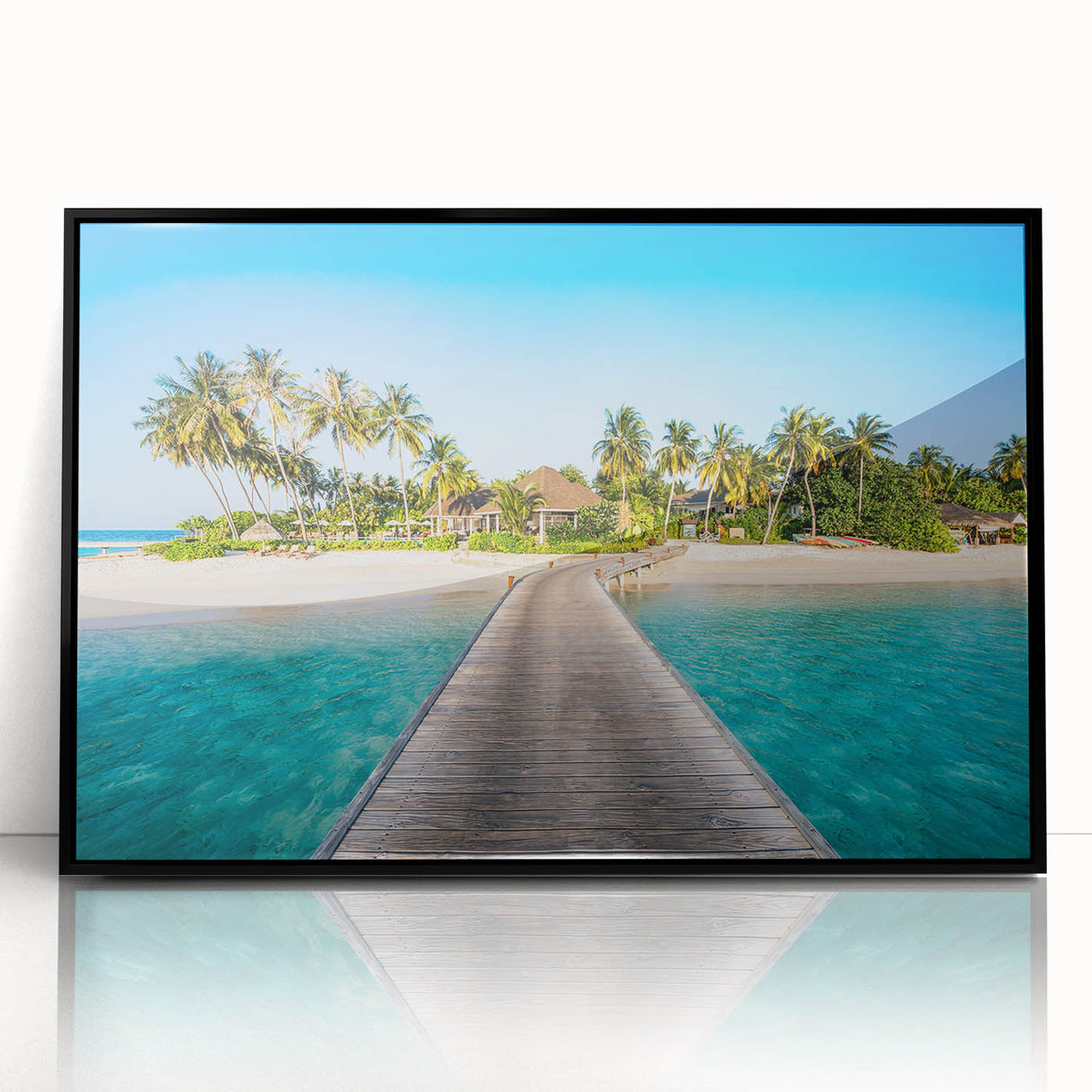 Large abstract wall art depicting oceanic scenery in Fiji with vibrant blue hues on a framed acrylic.