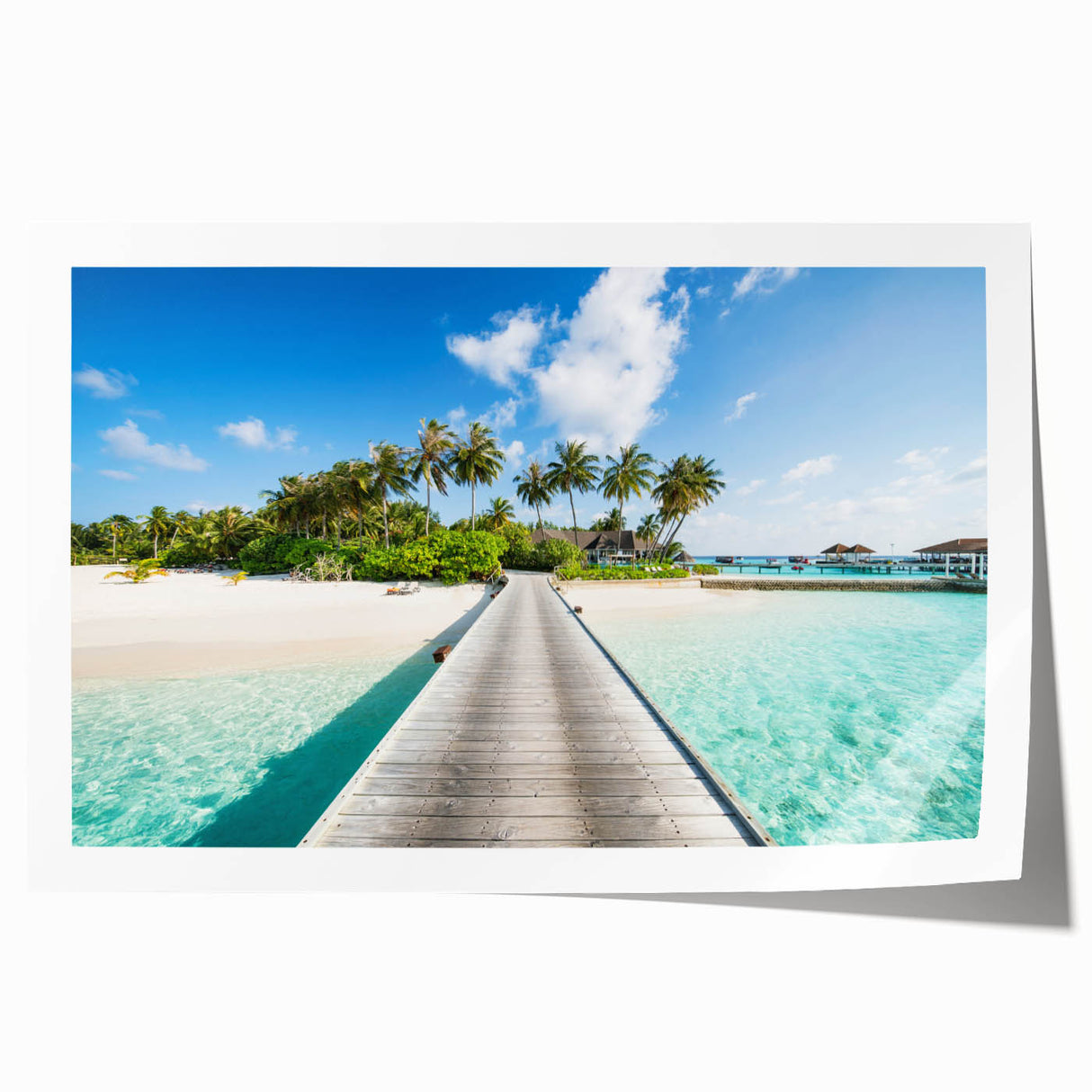 Extra large rolled print of a Tahitian landscape with vibrant greenery and floral elements, ideal for art wall dining room.