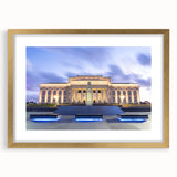 Extra large abstract art print of Auckland skyline in textured gold frame, ideal for living room decor.