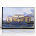 Art deco poster of Auckland skyline in muted gray and blue tones, framed acrylic, ideal for modern art wall decor.