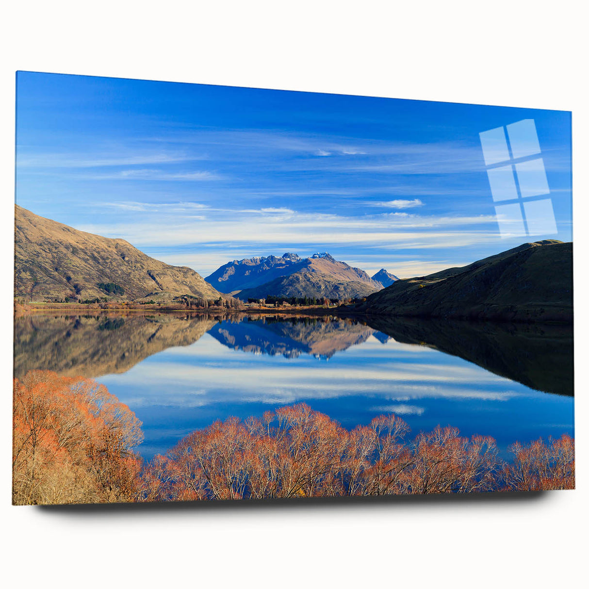 Large abstract wall art depicting the Otago, New Zealand scenery in muted earth tones on acrylic glass.