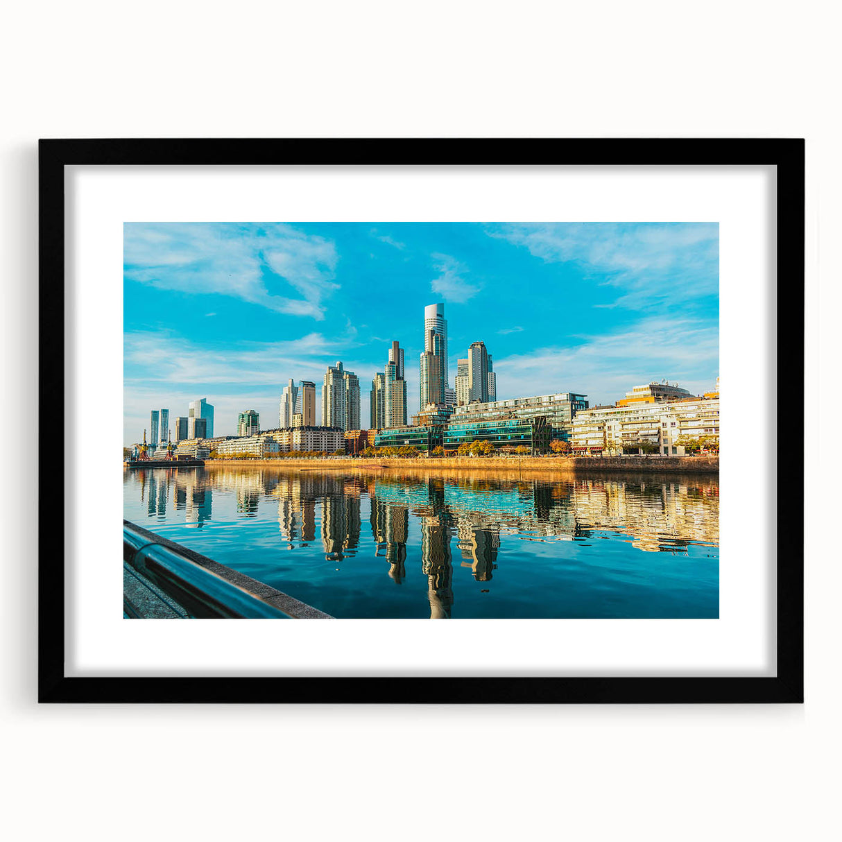 Extra large abstract art print featuring a colorful, textured depiction of a South American scenery on a black framed canvas.