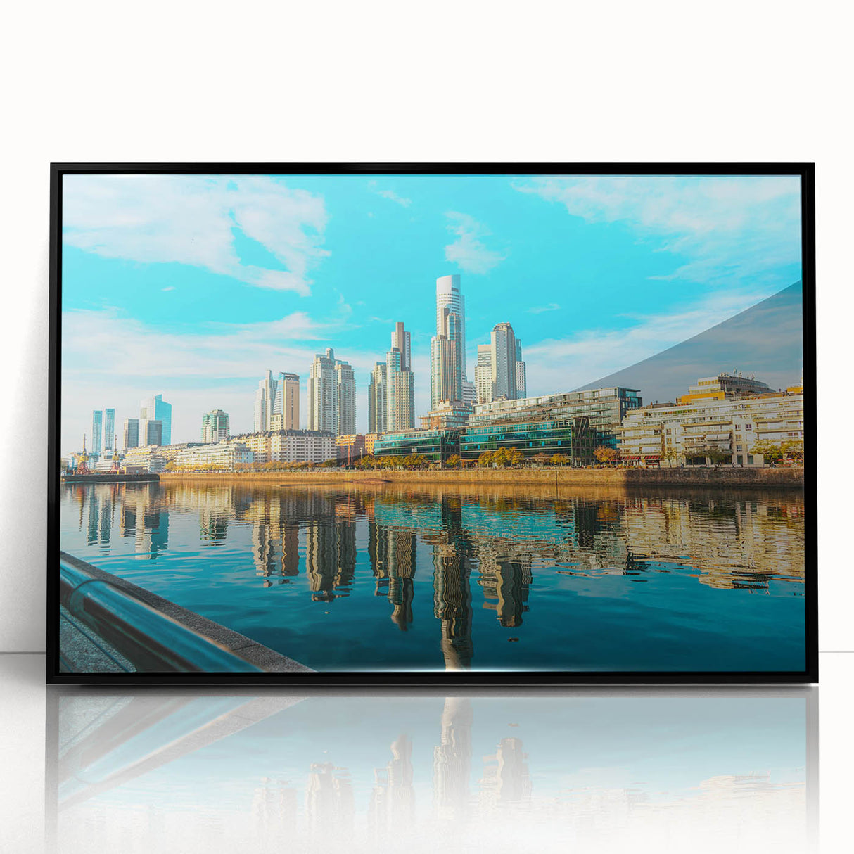 Large abstract wall art of Buenos Aires skyline in muted earth tones on framed acrylic.