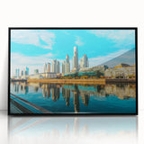 Large abstract wall art of Buenos Aires skyline in muted earth tones on framed acrylic.