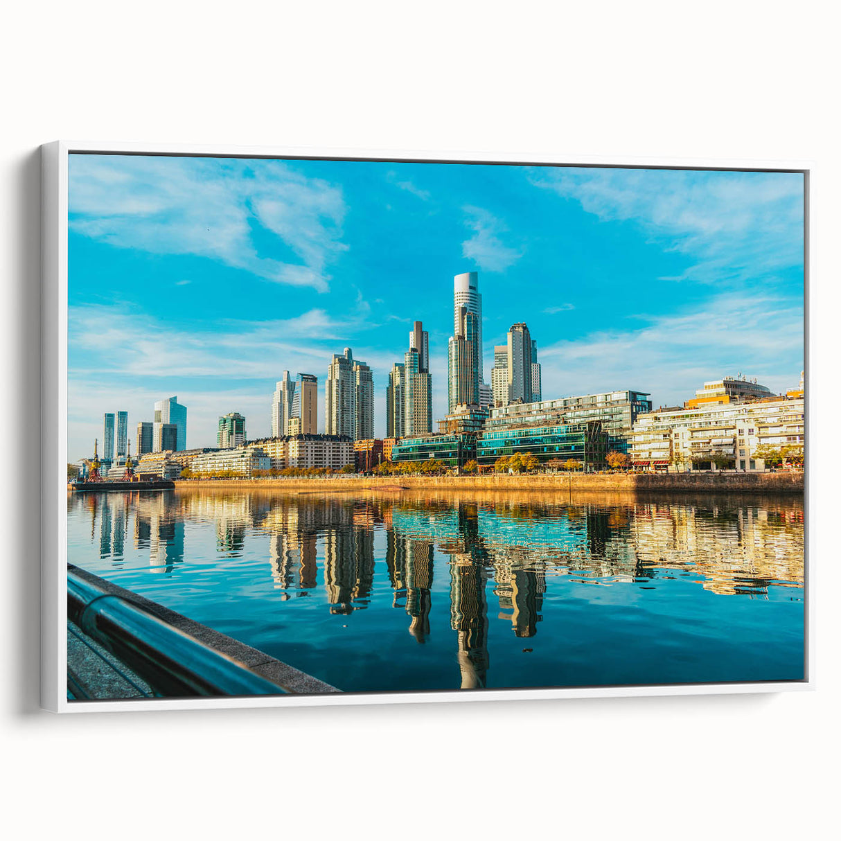 Extra large framed canvas of vintage poster art featuring colorful Buenos Aires scenery, ideal for living room decor.