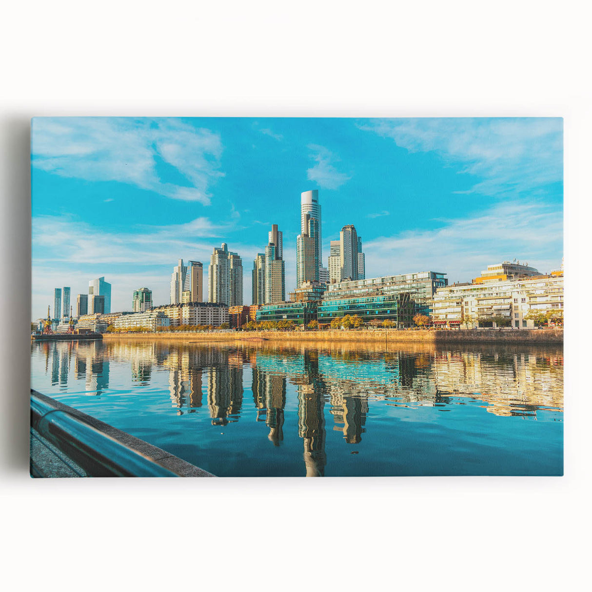 Black and white photograph of Buenos Aires skyline on large stretched canvas, suitable for kitchen wall art.
