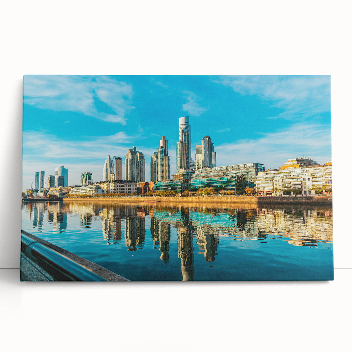 Black and white photo of Buenos Aires on stretched canvas, ideal for kitchen wall art.